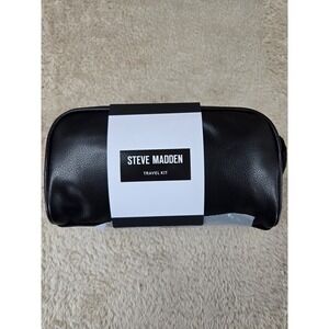 Steve Madden Mens Top Zip Travel Kit Dopp Kit Black Faux Leather N80012/08 NEW